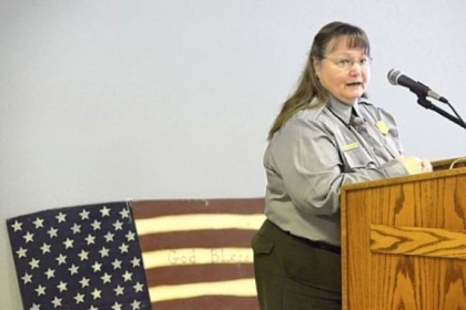Barbara Black, the National Park Service's chief of interpretation and cultural resources of the Flight 93 National Memorial, gives her reports during a quarterly meeting in Somerest on Saturday.