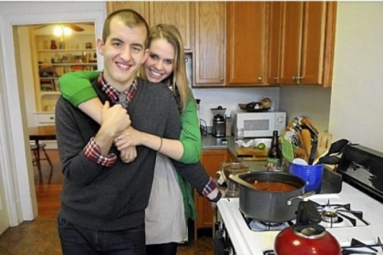Will Groves and Kelsey Weisgerber make Will's vegetarian chili in the kitchen of Kelsey's Point Breeze apartment.
