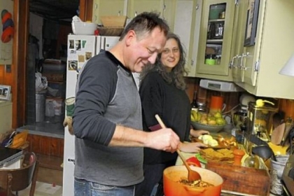 Rick Schweikert and Sherrie Flick have developed different specialties in the kitchen, making the work easy and the conversation flow.