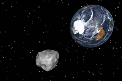 A simulation of asteroid 2012 DA14 approaching as it passes through the Earth-moon system this Friday.
