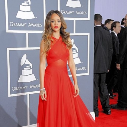 Rihanna got it right in red at the 55th annual Grammy Awards.