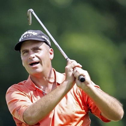 Rocco Mediate, who won in his Champions Tour debut this weekend, shoots during a practice round for the Memorial golf tournament in Dublin, Ohio in 2009.