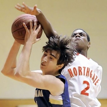 Vincentian Academy's Tony DiNardo grabs a rebound against Northgate's Darrell Barron Monday.