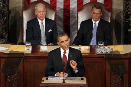 President Barack Obama giving his State of the Union address in 2008.