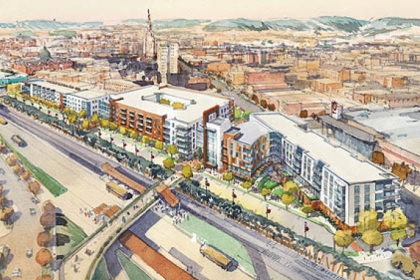 An artist rendering of the East Liberty Transit Center Project.