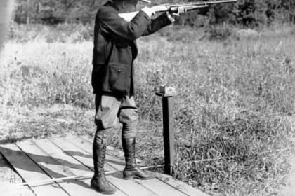 President Calvin Coolidge, a straight shooter, hit 29 of 37 clay pigeons during this outing at his vacation home in Wisconsin.