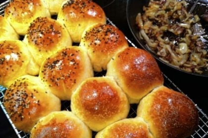 Homemade Slider Buns and Frazzled Onions.
