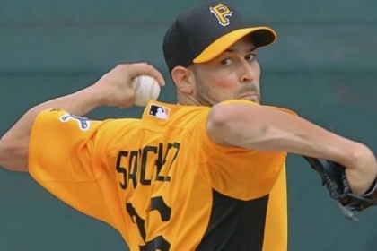 Newcomer Jonathan Sanchez took his first turn on a mound Wednesday at Pirate City in Bradenton, Fla.