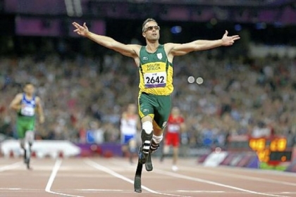 South Africa's Oscar Pistorius wins gold in the men's 400-meter T44 final at the 2012 Paralympics, in London on Sept. 8, 2012.