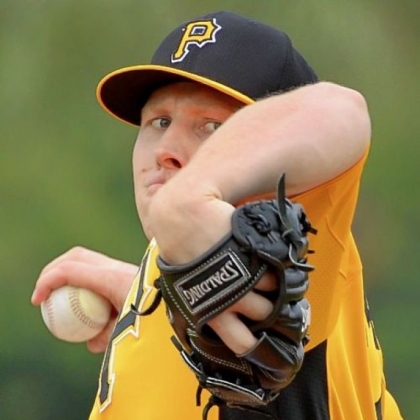 Pirates right hander Mark Melancon delivers during workouts at Pirate City in Bradenton, Florida.