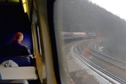 The Pennsylvanian navigates around the famous Horseshoe Curve in Altoona on Wednesday.