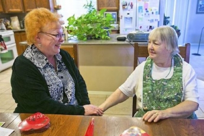 Rita Betush, 68, of Tarentum, left, meets her sister, Judy Bottomley, 75, of Mesa, Ariz., for the first time Thursday.