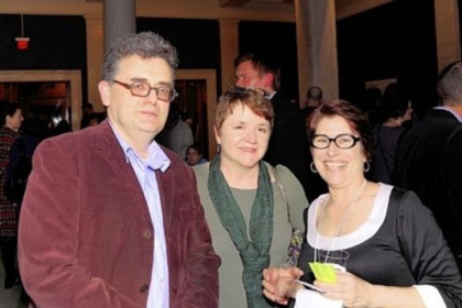 Curators Raymund Ryan and Tracy Myers flank Barbara Jones.