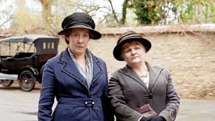Phyliis Logan as Mrs. Hughes and Lesley Nicol as Mrs. Patmore in "Downton Abbey," Season 3.