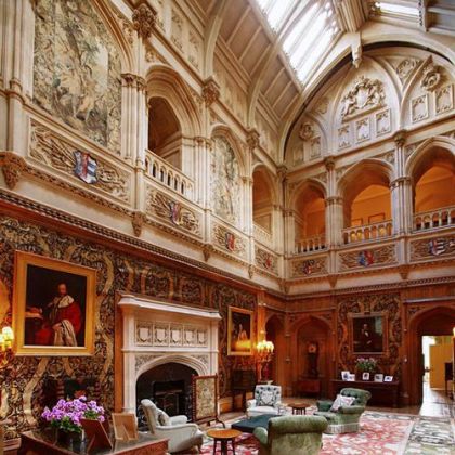 The main room off the central staircase at Highclere Castle.