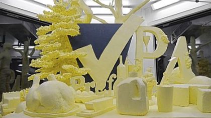 A nearly 1,000-pound butter sculpture created by Jim Victor of Conshocken, Montgomery County, on display at the Pennsylvania Farm Show on Thursday.