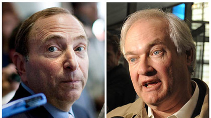 NHL Commissioner Gary Bettman, left, and Donald Fehr, executive director of the NHL Players' Association. Both sides said they reached a tentative agreement early Sunday.