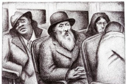 Julius Bloch's "Tired Travelers" is among 32 works in "The Eye of the Collector: Images of the New World" at the JCC."Bearded Man" by Philip Held.