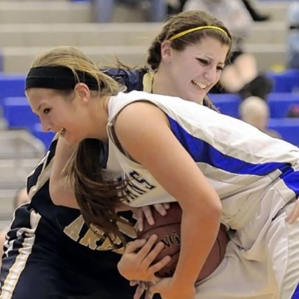 Hempfield's Leah Knizner, front, fights for a rebound against Kiski Area's Maddie Antone during a Section 1 game.