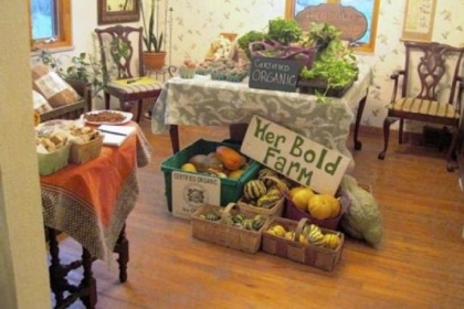 Her Bold Farm's setup, in the Forest Hills home of organizer Elizabeth Donohoe, for a past indoor market.