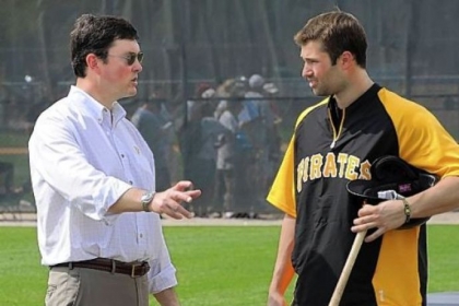 Owner Bob Nutting, talking with Neil Walker Wednesday at Pirate City.