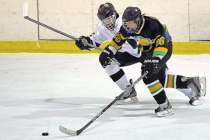 Deer Lakes' Mitchell Rupprecht, right, beats Thomas Jefferson's Brad Delenko to the puck during a PIHL Class A game last week.