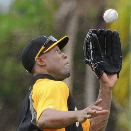 Pirates left fielder Starling Marte makes a running catch during outfield drills at spring training in Bradenton, Fla.