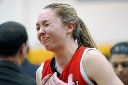 Fox Chapel's Erin Mathias reacts after losing, 45-42, to Mt. Lebanon in the WPIAL Class AAAA quarterfinal.