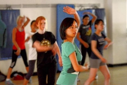 Carnegie Mellon University students participate in a Zumba class at the University Center.