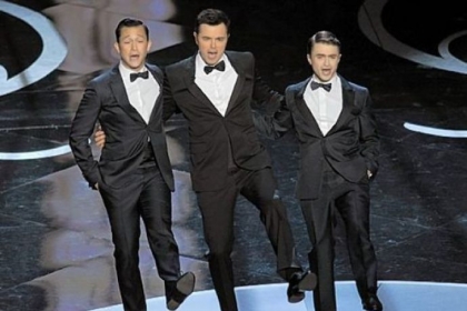Joseph Gordon-Levitt, host Seth MacFarlane and Daniel Radcliffe perform a dance number at Sunday night's Oscar ceremony.