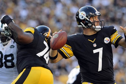 Steelers quarterback Ben Roethlisberger looks to pass against the Jets during a game at Heinz Field in September.
