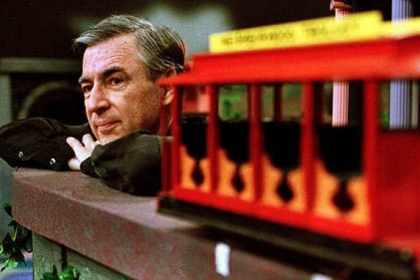 Fred Rogers pauses during a taping of his show "Mister Rogers' Neighborhood."
