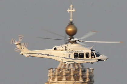 A helicopter with Pope Benedict XVI onboard leaves the Vatican in Rome today.