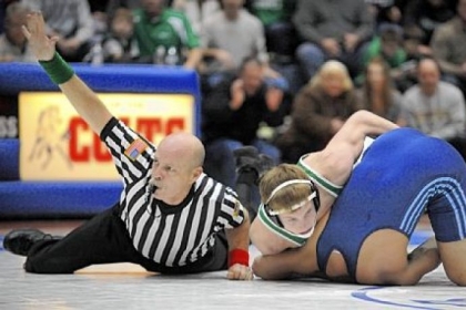 South Fayette's Mike Fetchet, pinning Burrell's Zachary Smith during WPIAL team tournament, was a WPIAL runner-up.