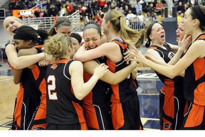 Bethel Park teammates celebrate their win against Chartiers Valley in the WPIAL class AAAA championship Saturday.