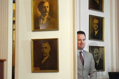 Mayor Luke Ravenstahl enters a room in the City-County Building, Downtown, Friday before announcing the end of his bid for re-election.