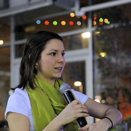 Leah Yingling talks during Safe Strides, a free personal self-defense program designed specifically for female runners, hosted by Pittsburgh Marathon. Ms. Yingling had been assaulted along a trail near Johnstown.