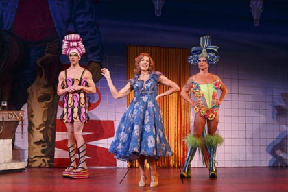 Wade McCollum, left, as Mitzi, Scott Willis as Bernadette and Bryan West as Felicia in the number "I Love the Night Life" from the national tour of "Priscilla Queen of the Desert."