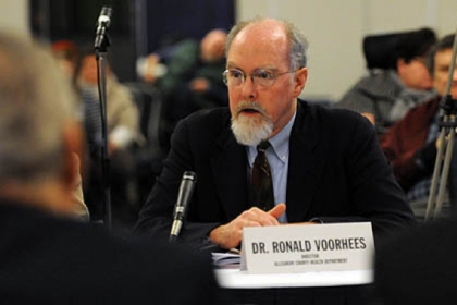 Ronald Voorhees, interim director of the Allegheny County Health Department, testifies Friday at a public hearing on Medicaid expansion at the Wyndham University Center in Oakland.