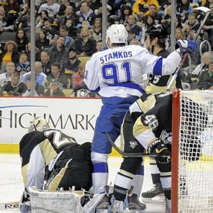 The Lightning's Steven Stamkos scores against Marc-Andre Fleury in the second period Monday at Consol Energy Center. Defending in front of the net will be a big priority for the Penguins in the second half of the season.