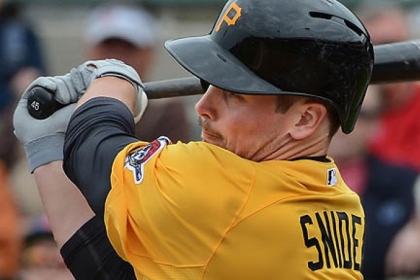 Pirates right fielder Travis Snider bats against Baltimore in Grapefruit League action in Sarasota, Fla.
