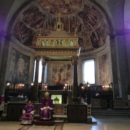 Cardinal Donald Wuerl says noon Mass at St. Peter in Chains Basilica in Rome. Each cardinal is assigned a church in Rome because, historically, the cardinals were the clergy of Rome.