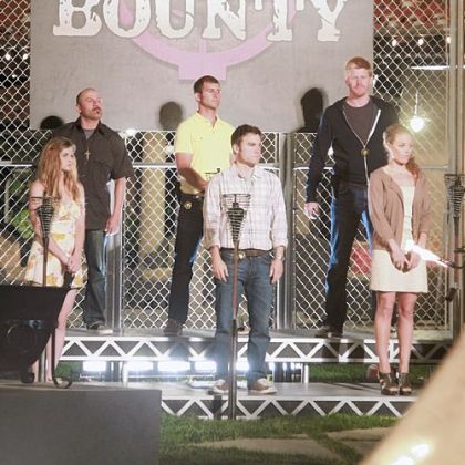 Chase Rogan (top row center w/yellow shirt), believes he is taking part in an elimination ceremony for a new reality tv series seaching for American's next bounty hunter.