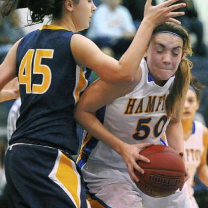 Mars' Daniella Paras fouls Hampton's Sara Pilarski.