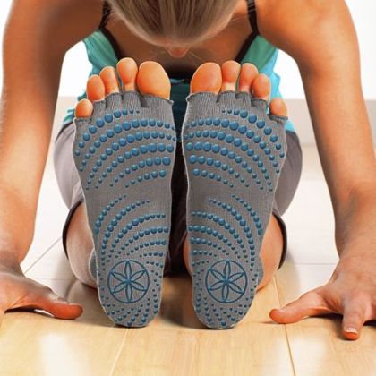Toeless yoga socks, $7.98 at www.gaiam.com.