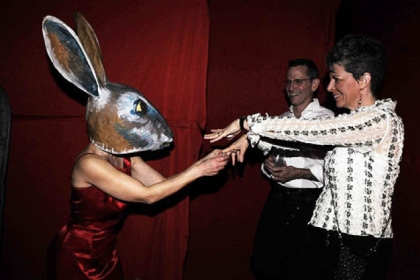 Karla Boos, Quantum Theatre Artistic Director, in a performance piece with Michele and Brian Kerr.