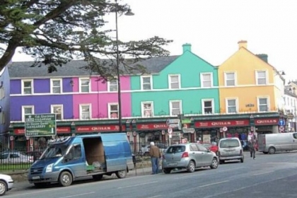 Colorful stores brighten the Irish landscape.