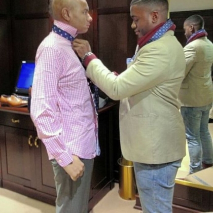 A personal shopper helps Sidney Barlow during his shopping spree at Brooks Brothers.