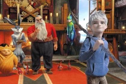 Sandman, left, Bunnymund (voice of Hugh Jackman), North (Alec Baldwin) and Tooth (Isla Fisher) need the help of Jack Frost (Chris Pine) to defeat a villain in "Rise of the Guardians."