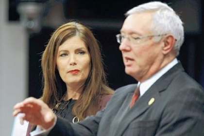 Pennsylvania Attorney General Kathleen Kane, left, and Pennsylvania State Police Commissioner Frank Noonan conduct a news conference Wednesday in Harrisburg.